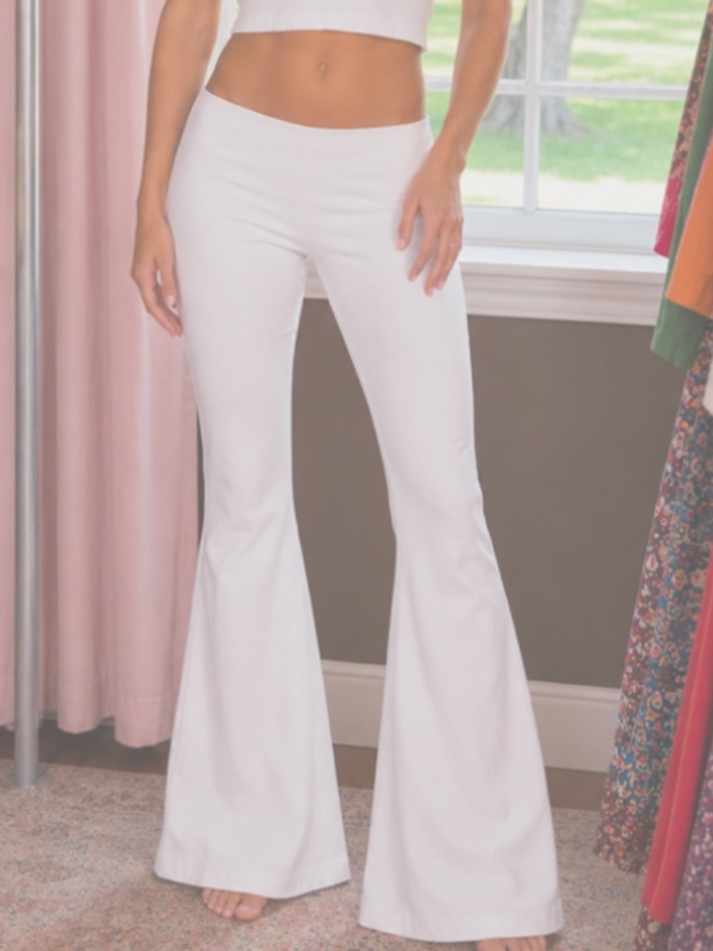 Boutique flare, low rise white pants
